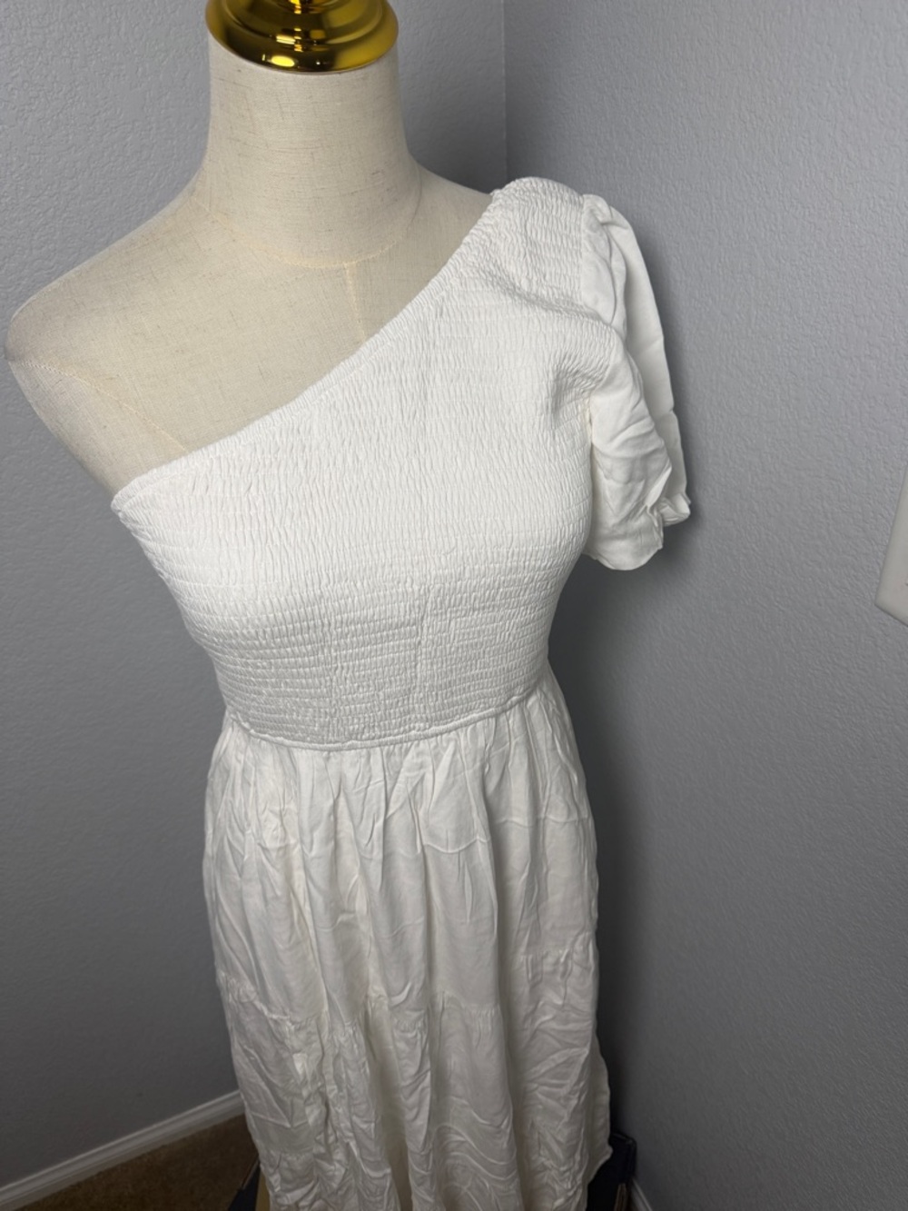 NWT-Boho One Shoulder Midi Dresses Smocked Split Ruffle - Picture 5 of 7